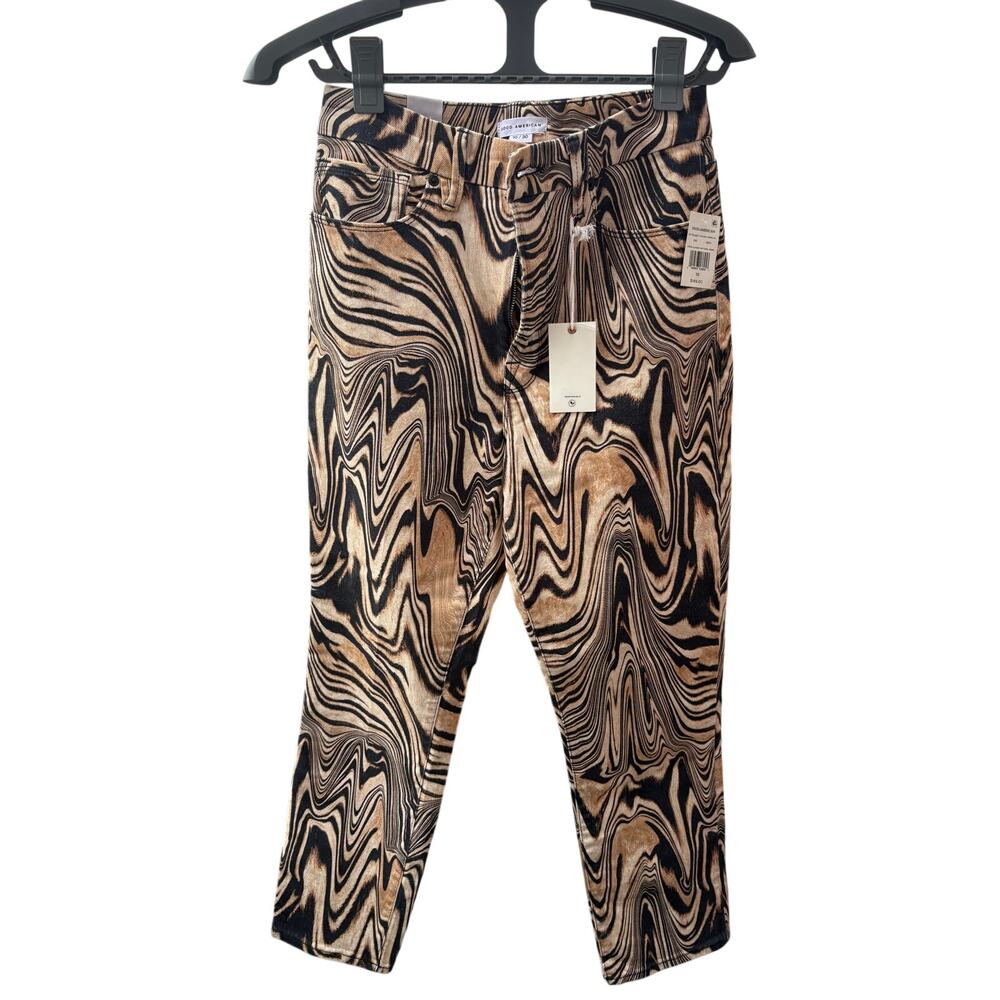 Good American Good Classic Natural Swirl High Rise Jeans Size 10 NWT